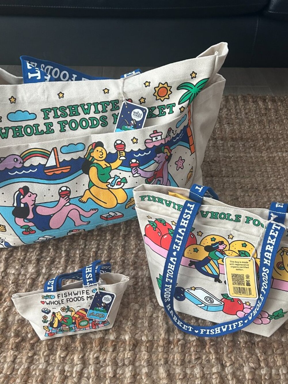 Fishwife x Whole Foods Market Complete 3-Piece Tote Set Large Medium Micro NWT